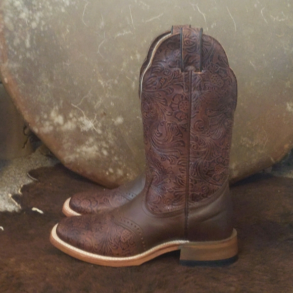 BOULET #2050 hand tooled Ranger Chestnut leather cowboy boots square toe 6.5 NEW - Picture 5 of 15